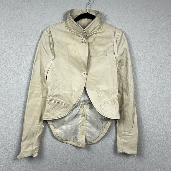 NWT One Teaspoon Vogue Washed Leather Jacket Ivory Beige Steampunk Sz 4 - Picture 2 of 15